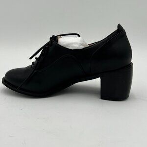Black Women's Lace-Up Oxfords Almond Toe Chunky Heel Derby Saddle Shoes
